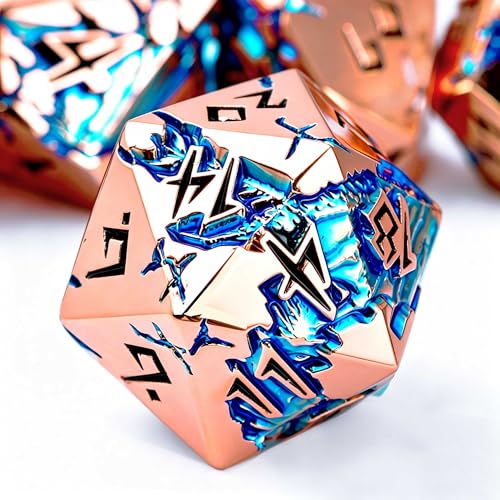 Blue Dragon Metal DND Dice Set, 7 Piece Weighted Polyhedral RPG Dice for Dungeons and Dragons, Balanced Zinc Alloy Tabletop D&D Dice with Storage Gift Case for Pathfinder MTG Games — view 2