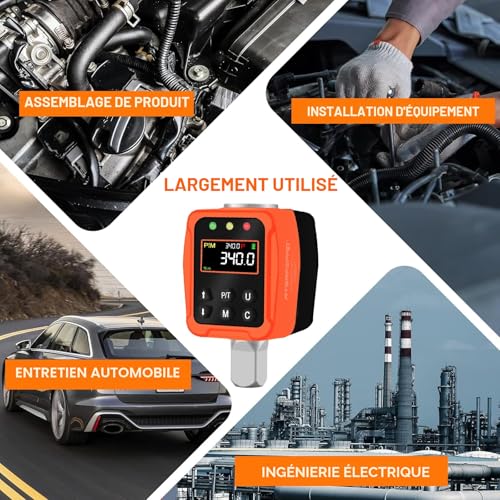 ATsafepro Adaptateur Dynamométrique Numérique 1/2'' 17-340 Nm, Clé Dynamométrique Numérique, Précision ±1% avec Écran LCD Couleur et Buzzer, Adaptateurs 1/4'', 3/8'' pour Voiture, Moto, Vélo – vue 7