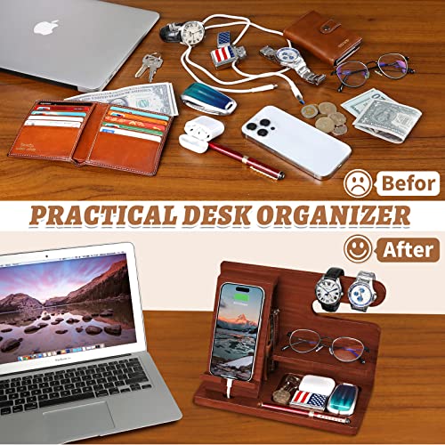 Gifts For Men Wood Phone Docking Station Gifts For Him Husband Nightstand Organizer Cell Phone Stand Watch Holder Wallet Station Desk Organizers Gifts For Dad Birthday Gifts For Men #TOP2