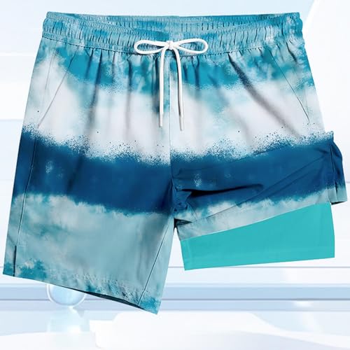 GIBZ Beach Shorts for Men Tie-Dye Stripe 2 in 1 Quick Dry Swim Trunks with Compression Liner Pockets Swimming Shorts2