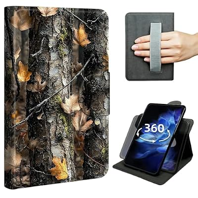 Case for Samsung Galaxy Tab A 10.1 (2019) SM-T510/T515/T517,360° Rotating Stand Case with Hand Strap, Shockproof Protective Cover with Auto Sleep/Wake,Camouflage Tree Branches