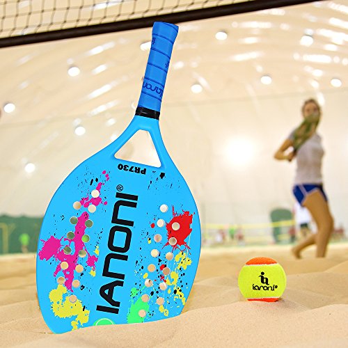 ianoni Beach Tennis Racket Carbon Paddle Fiber Grit Face with EVA Memory Foam Core Beach Tennis Raquet (Blue)