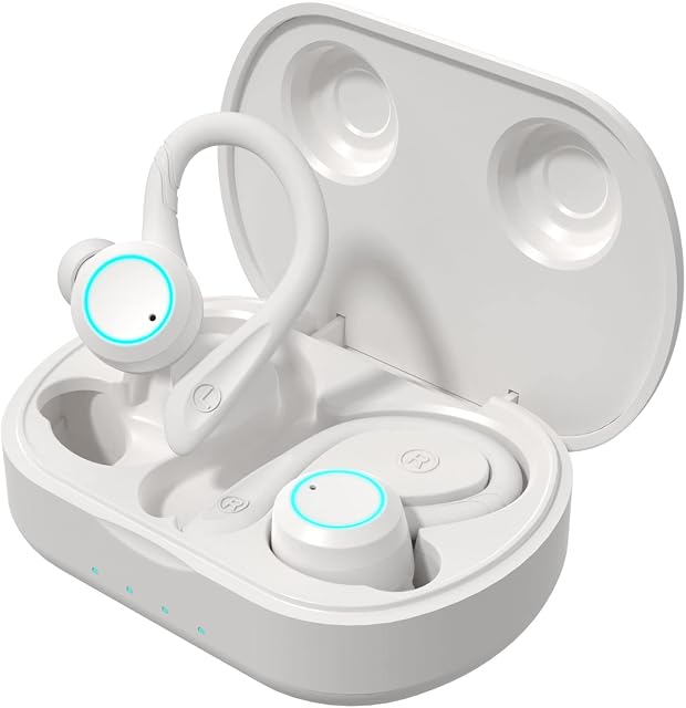 True Wireless Running Headphones for Running, APEKX Update 5.1 Auto Pairing Touch Control HiFi Stereo Sound Earbuds in-Ear Earphones Binaural Call Headset with Built-in Mic and Charging Case for White