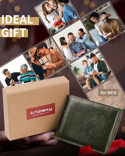 Image of Artpaxy Mens Wallet Bifold Genuine Leather RFID Blocking Wallet for Men with 1 ID Windows 13 Card Holders 2 cash pockets 1 Gift Box