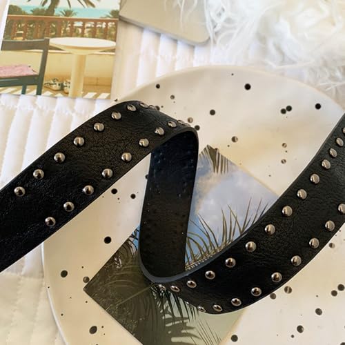 Vintage Carved Punk Styles Women's Belt Adjustable Cowgirl PU Leather with Studded Rivets for Casual Outfits4