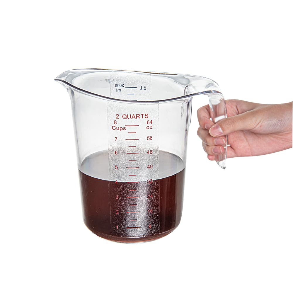RW Base - Tarros medidores de 2 cuartos de galón, 10 vasos de medición duraderos, unidades métricas e imperiales, boquilla en forma de V, tazas medidoras de plástico transparente, mango con agarre
