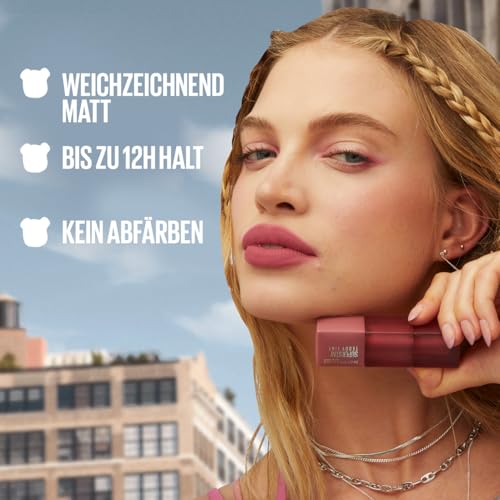 Maybelline New York Superstay Teddy (Tint) Lippenstift, F&uuml;r zarte, soft-matte Lippen, Extra langanhaltende Farbe, Weichgezeichnetes Finish, Komfortabel ohne Abf&auml;rben, Farbe: 15 Skinnydip, Superstay