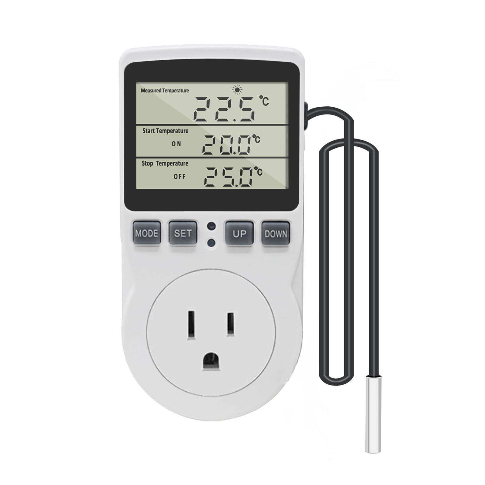 KETOTEK Digital Thermostat Outlet Plug Temperature Controller Outlet Socket 120V Heating Cooling Control 110V 15A Celsius Fahrenheit Display White