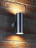 Auraglow Stainless Steel Indoor/Outdoor Double up & Down Wall Light - Warm White LED Bulbs Included