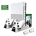 OIVO Cooling Fan Compatible with Regular Xbox One/Xbox One S/Xbox One X, Vertical Stand Cooler, Controller Charger Dock Station with 2Pack 600mAh Batteries, LED Indicators and 12 Games Storage(White)