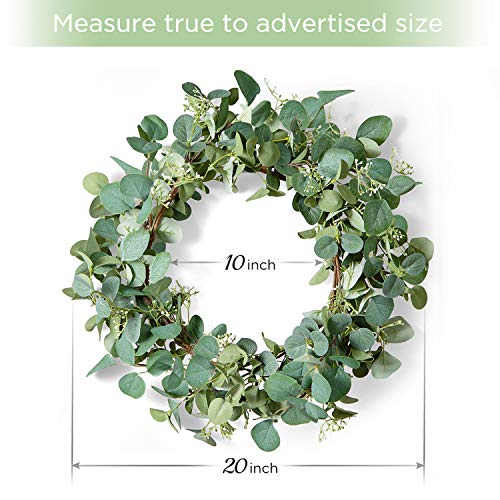 Lifefair Wreaths For Front Door, 20 Inch Artificial Green Eucalyptus Leaf Wreath, Spring Summer Wreath For Window Home Porch Farmhouse Patio Garden Decor, House Warming Gifts #TOP2