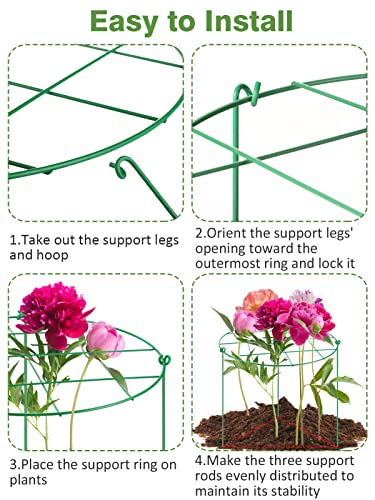 6Pack 23.7 × 15.8 Inch Grow Through Plant Support Rings- Strong Grow Through Grid With 3 Legs- Peony Cages And Supports Plant Brace Flower Support Rings For Outdoor Plants Flowers Vegetables Support #TOP6