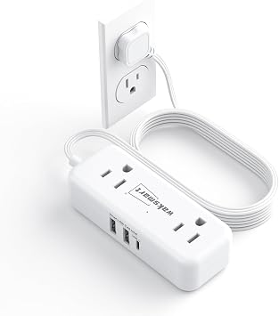 Flat Plug Power Strip - 5 Ft Thin Flat Extension Cord with 4 AC Outlets 3 USB Ports 5V/3.4A 17W, Flat Outlet Wall Plug Compact for College Dorm, Travel, Home, Office Desk Accessories