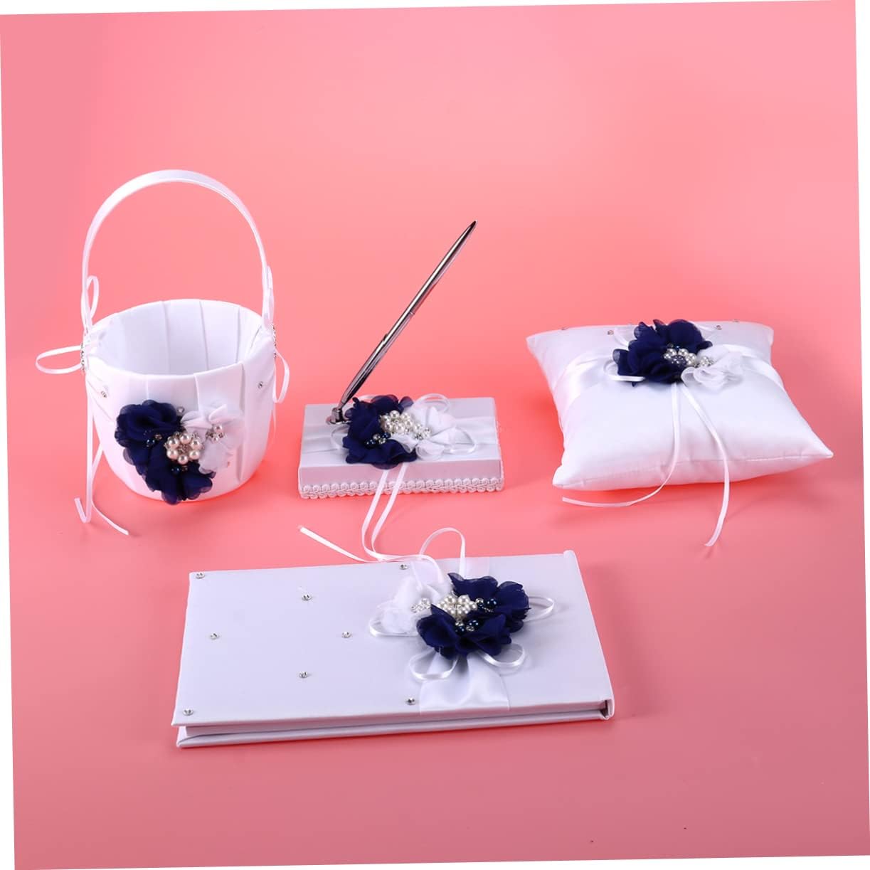 Wedding Guestbook Accessory Ring Pillow Flower Basket Notebook Pen Holder Perfect for Bride
