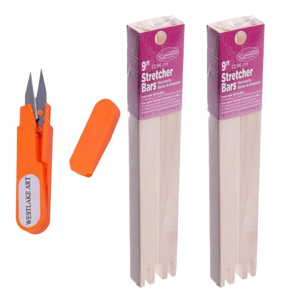 Westlake Art Edmunds Stretcher Bars 9 Inch x 0.75 - Kiln-Dried Pine Easy Assembly Needlepoint Stretcher Bars | Bundled with Embroidery Scissors - Stretcher Bars for Needlework, Canvas Art [Pack of 2]