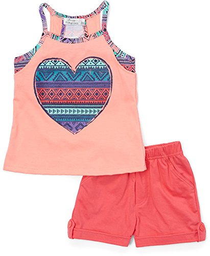Image of ToBeInStyle Girl's Two Piece Summer Set Cute Tee Top and Matching Shorts Adorable Outfit