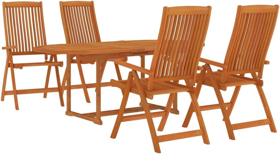vidaXL Patio Dining Set 5 Piece, Extendable Table and Chairs with Umbrella Hole, Conversational Set, Outdoor Furniture, Farmhouse, Solid Eucalyptus Wood