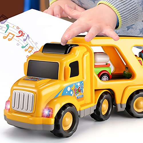 Construction Truck Toys For 1 2 3 4 5 6 Year Old Boys, 5-In-1 Friction Power Toy Vehicle In Carrier Truck Toys For Kids 3-5 Years, Car Toys Set For Age 3-9, Christmas Birthday Gifts #TOP7