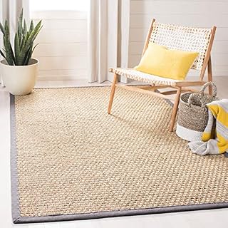 Safavieh Natural Fiber Collection NF114Q Basketweave Natural and Dark Grey Summer Seagrass Area