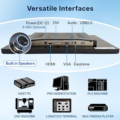 Image of 27 Inch Industrial Touchscreen Monitor, Open Frame 1920x1080 IP65, IPS, LCD Display with 10-Point Capacitive Touch, HDMI VGA DVI USB, VESA Mount Rugged Screen for POS, Kiosk, HMI, Automation