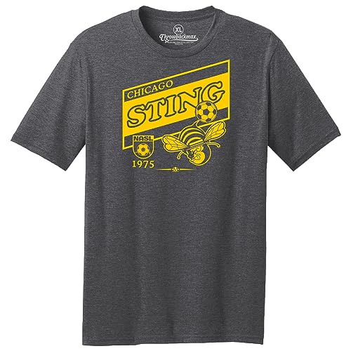 Throwbackmax Chicago Sting 1975 NASL Soccer Classic Cut, Short Sleeve Black Heather Tee Shirt (XL)