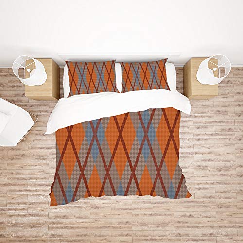 Parure de lit housse de couette rhombique grise et orange 3 pces