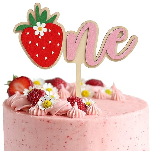 Sweet One Wooden Cake Topper - Strawberry Cake Smash for 1st Birthday Party Decorations, strawberries for First Birthday Surprise Party for Photo Props (strawberry one)