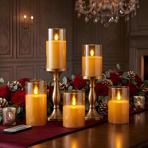 Image of NICEME Flickering Flameless Candles with Remote Timer Unbreakable Acrylic Battery Operated LED Candles with Flickering Flame 3D Wick for Romantic Ambience Home Decor Set of 3, D3 inch xH4 inch 5 inch 6 inch Amber