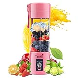 TastLi Portable Blender, Personal Mini Bottle Travel Electric Smoothie Blender Maker Fruit Juicer Cup, with 13oz Bottles, 6 Blades and USB Rechargeable Batteries for juice shakes and smoothies (Pink)