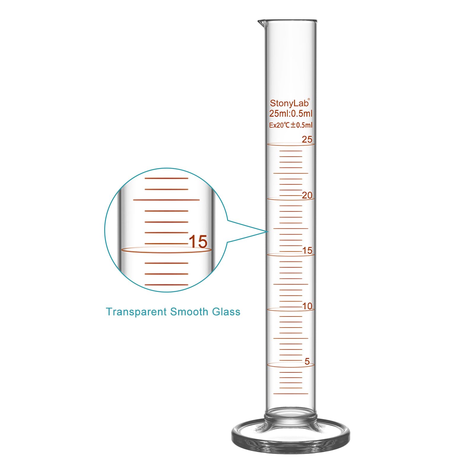 Graduated Cylinder - 25ml Borosilicate Glass -3