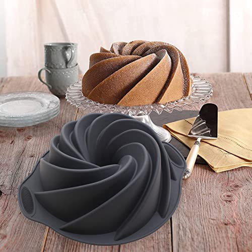Besoabrazo 9 Inch Silicone Bundt Cake Pan, Baking With Perfect Shape, Nonstick Savarin Mold, Easy Grip Sturdy Handle, Dark Grey #TOP6