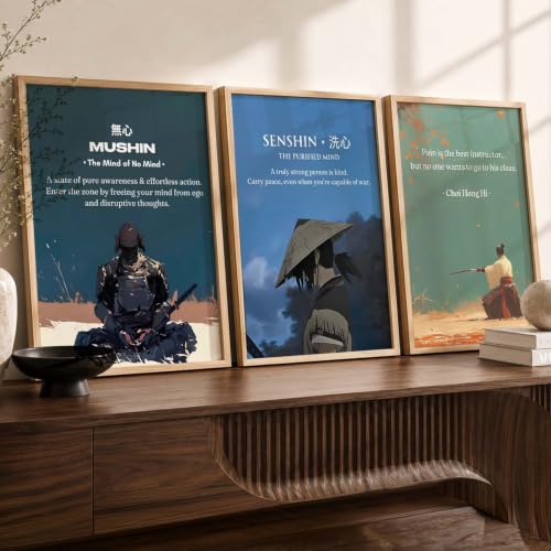 Image of kotart Japanese Samurai Motivational Art Framed Posters for Living Room Bedroom Gaming Room Studio | Aesthetic Japanese Theme Samurai Poster with Frames Wall Decor Set Of 3 (20x30 Inch)