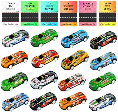 Valentines Gifts for Kids - Valentines Day Cards for Kids School, 24 Pack Pull Back Racing Cars Set for Classroom Prizes, Fidget Toys, Exchange Party Favors Goodie Bags Stuffers for Class Boys Girls