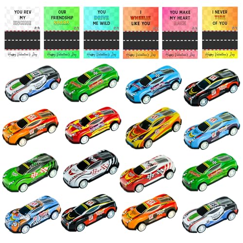 QYESQ Valentines Gifts for Kids - Valentines Day Cards for Kids School, 24 Pack Cars Toys Set for Classroom Prizes, Fidget Toys, Exchange Party Favors Goodie Bags Stuffers for Class Boys Girls