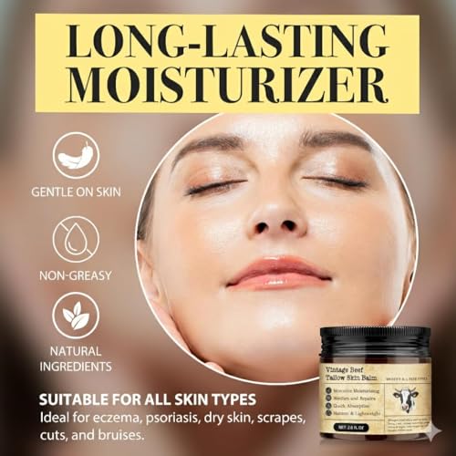 Image of Beef Tallow Honey Balm for Sensitive Skin:100% Organic Grass-Fed Vintage Tallow Moisturizer For Face Cracked Hands Non-Greasy Nourishing Cream With Olive Oil - Eczema Safe All Skin Types 4 oz