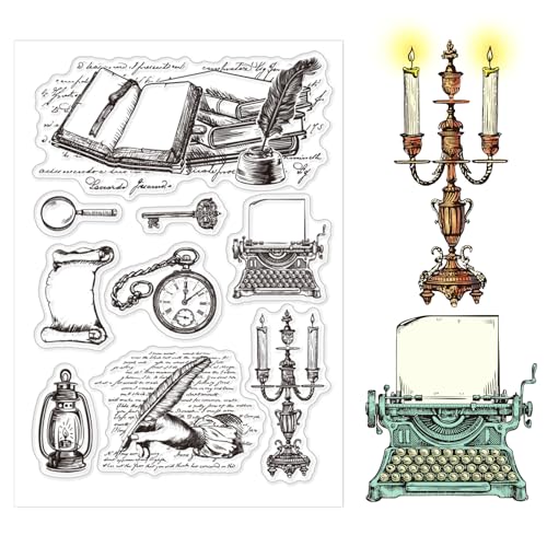 CHGCRAFT Sellos transparentes vintage de silicona para libros, bolígrafos, fondo de máquina de escribir, sellos transparentes para hacer tarjetas, álbumes de recortes, decoración de álbumes de fotos,
