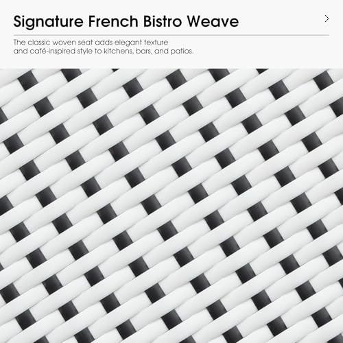 Image of PURPLE LEAF Outdoor French Round Bar Stool Set of 2 Oversized 30 inch Armless Stackable Rattan Barstools Bamboo Print Aluminum Frame with Woven Wicker for Patio Island Cafe White and Black