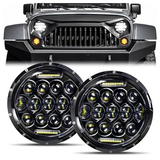 Aaiwa LED Headlight for Wrangler 7" Round LED Headlights 75W Headlamp with Daytime Running Light DRL High Low Beam compatible with Wrangler JK TJ LJ Motorcycle with H4 H13 Adapter,2PCS