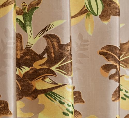Image of Digital Printed Big Flower Eyelet Polyester Curtains - Brown, 9 Feet, Pack of 2