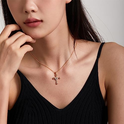 VANDOLBOL Cross Necklace for Women Gold Necklace Cross Sterling Silver 5A Cubic Zirconia Dainty Cross Necklace Pendant for Women with Adjustable Cable Chain Yellow Gold — view 2