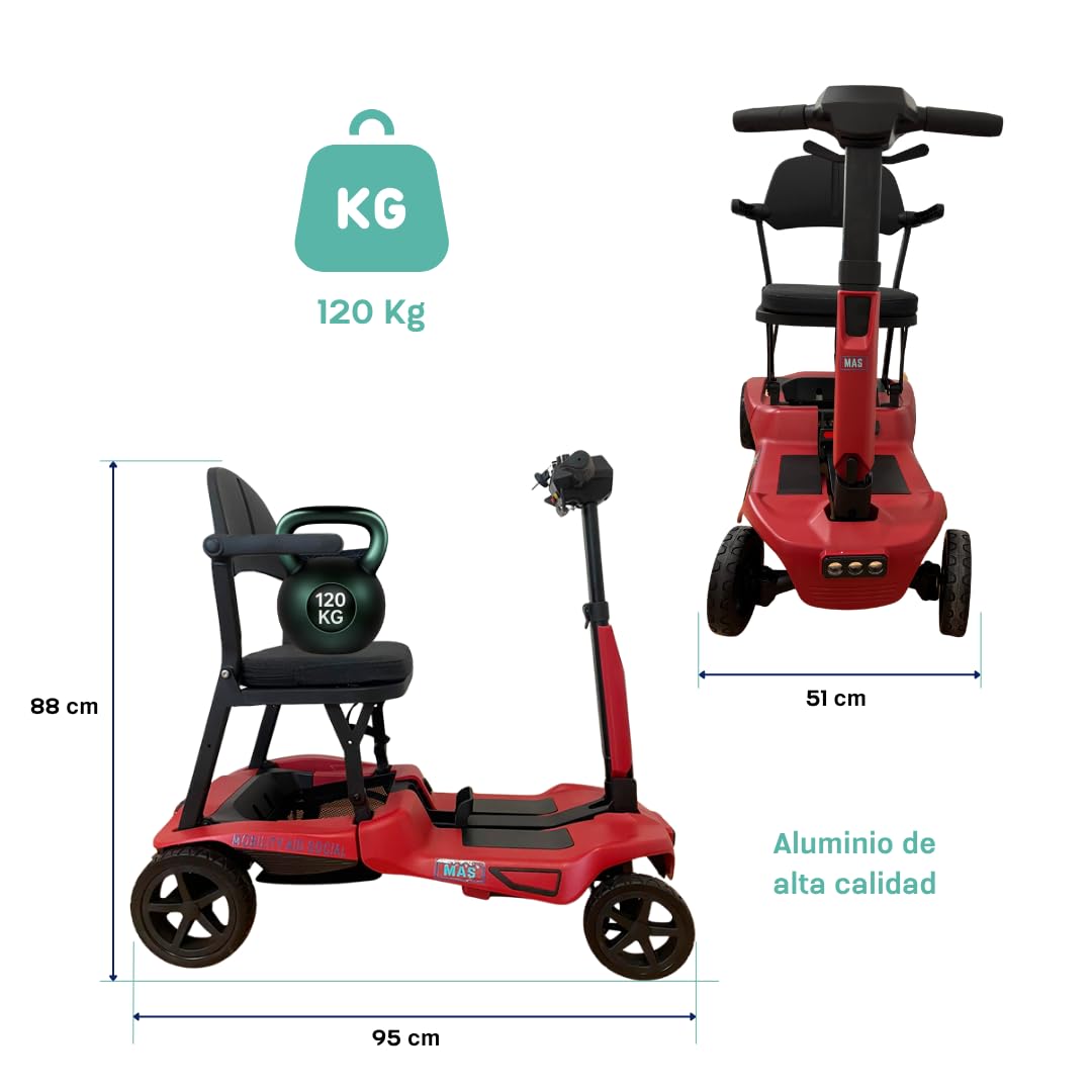 Scooter disabili pieghevole leggero MAS – 2 motori 270 W brushless, fino a 35 km autonomia, compatto e facile da trasportare, 2 batterie al litio rimovibili, ideale per anziani