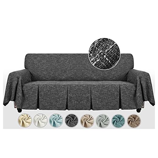 MAXIJIN Fundas de sofá de 1 Pieza Tipo Lino, Fundas de sofá de 3 plazas, Fundas de sofá Ajustadas con Volantes, Fundas de sofá para Sala de Estar (3 plazas, Negro)