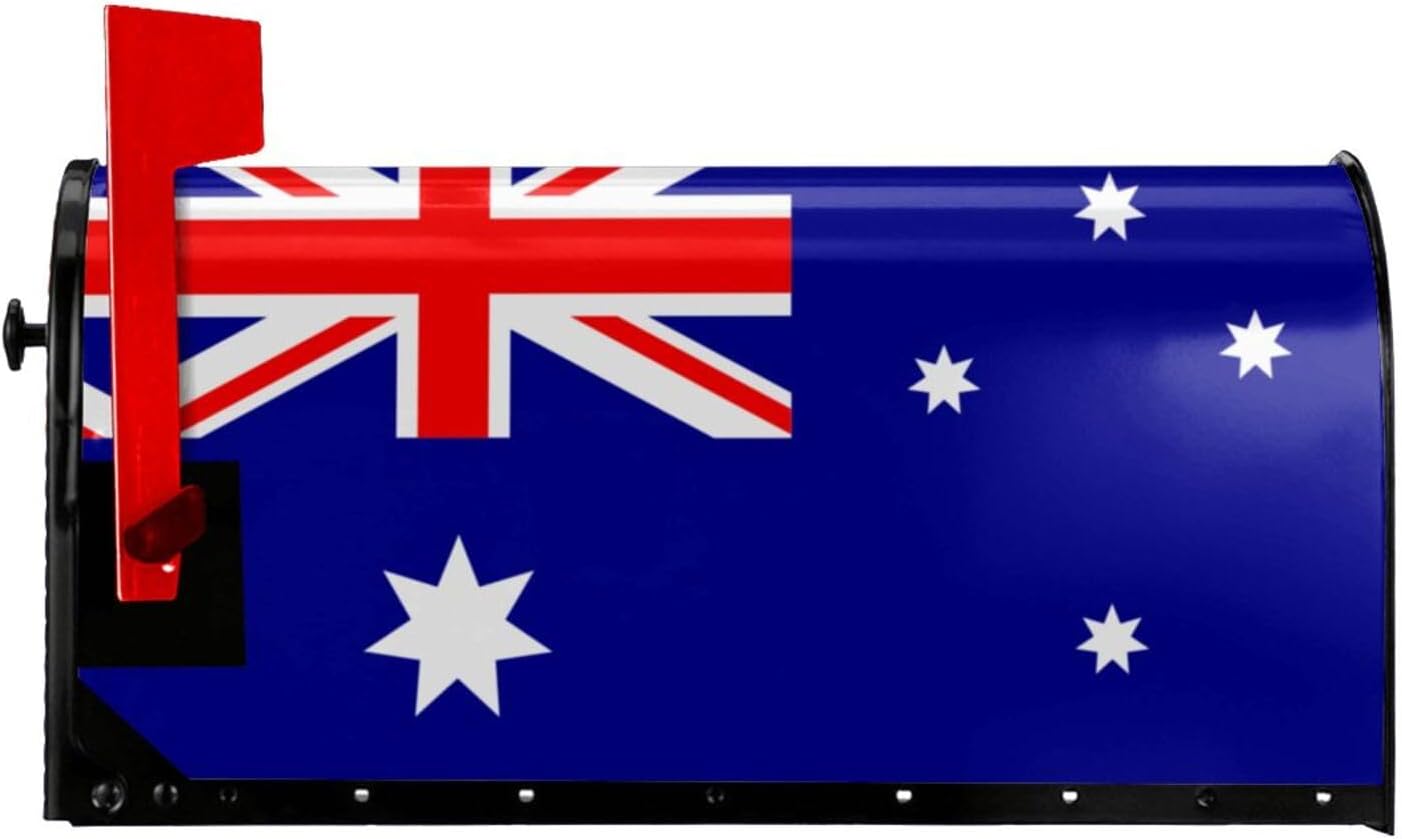 Australian Flag Print Magnetic Mailbox Cover - Decorative Seasonal Outdoor Mailbox Wrap Mailbox Accessory for Standard & Large US Mailboxes (21×18 in / 25.5×21in)
