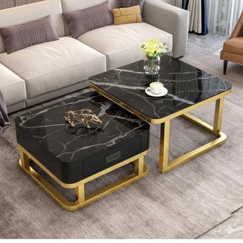 Image of 20 inchx20 inch Handmade Drawer Square Coffee Table /Nesting Table /Side Table /Center Table with Marble Finish Top for Living Room /Drawing Room