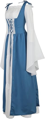 Miniatura 2 de Lehauya Disfraz renacentista para mujer, medieval, irlandés, sobre vestido y mangas de trompeta, conjunto bohemio