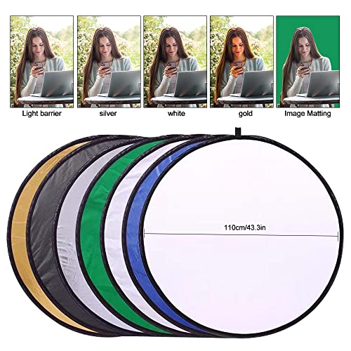 43 In/110Cm Light Reflector 7-In-1 Photography Lighting Reflector Collapsible Multi-Disc With Bag For Photo Studio Photography Outdoor Lighting, Translucent/Silver/Gold/White/Black/ Green/Blue #TOP2