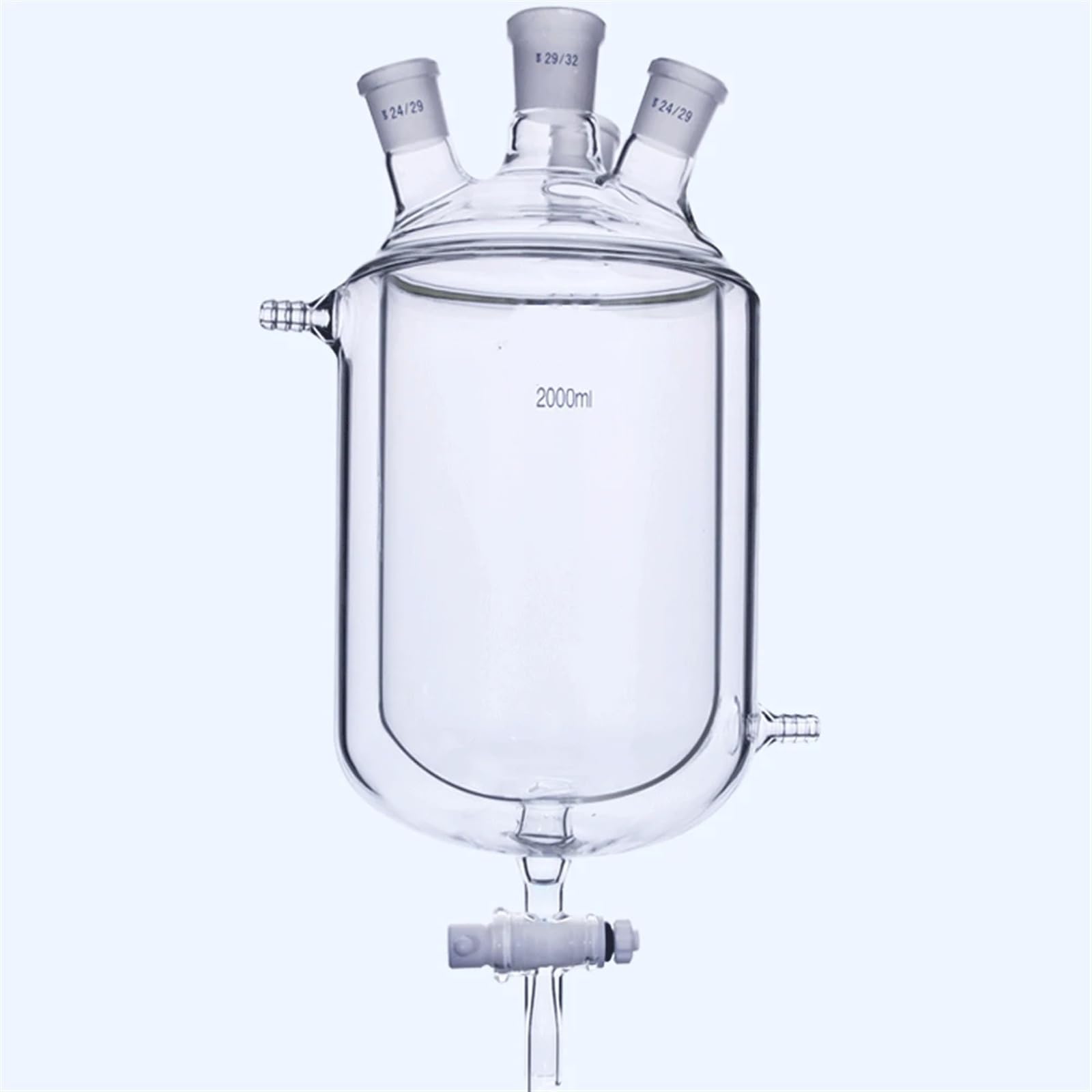 matraz de fondo redondo， Botella de reacción de laboratorio de tres cuellos y doble capa con válvula de descarga de 250-2000 ml y juntas de 14-29 mm(250ml 29-24-24-24)