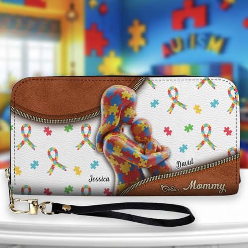 The Love Of The Mother - Personalized Autism Awareness Leather Long Wallet2