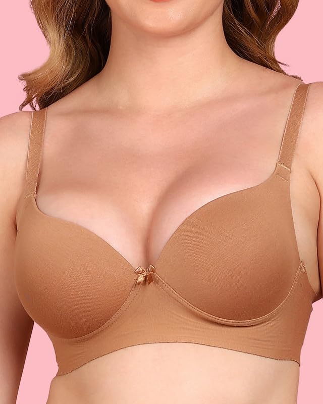 Image of Tweens Cotton Bonded Seamless Maximiser Bra | 3 /4th Coverage | Push-Up Level 1 | Elastic-Free Comfort | Wire-Free | Side Wings with Gripper | Adjustable Straps | Pack of 1 |