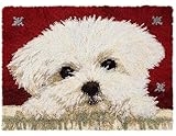FFDONGTEGO Tapisserie Knüpfen Set,Hunde,entzückende Malteser,Knüpfteppich Für Kinder Und Erwachsene Teppich Zum Selber Knüpfen Teppich Kreuzstich Anfänger Knüpf-Sets,52x38cm